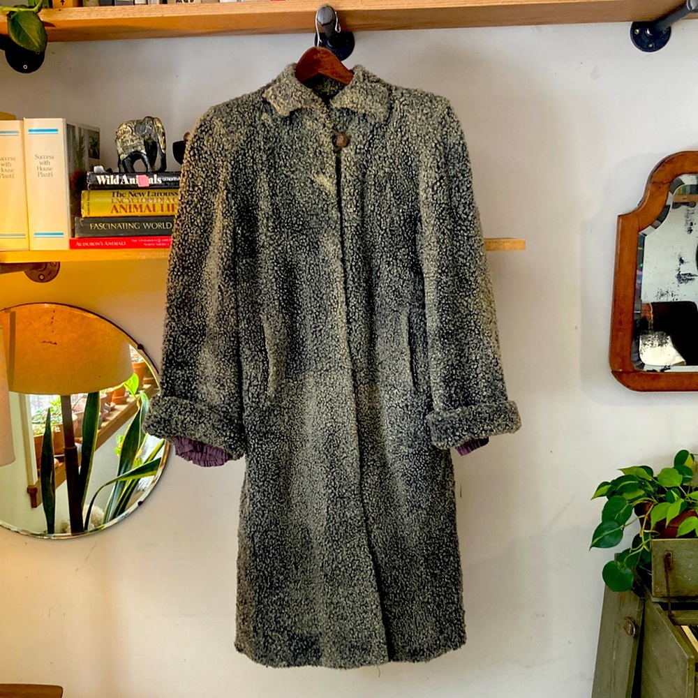 Rare Vintage Gray Curly Wool Trench Coat• John Shillito Co. Cincinnati